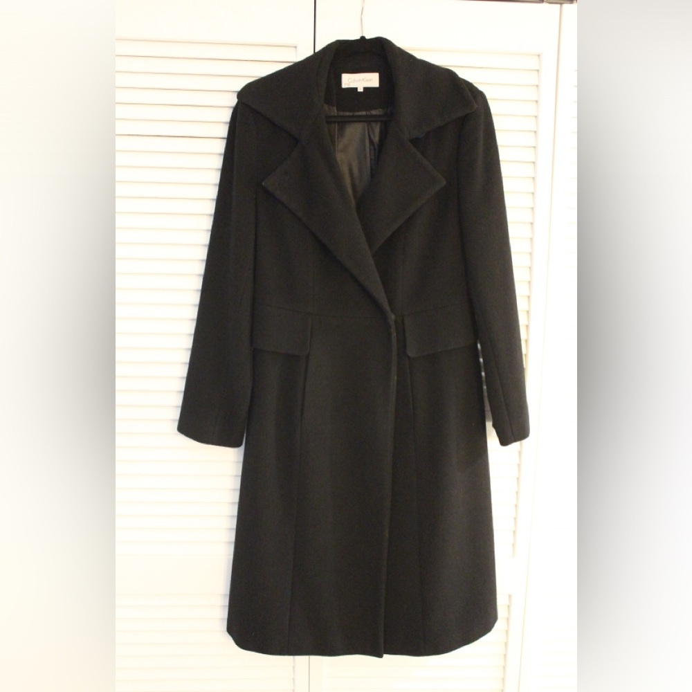 Calvin Klein Black Wool Trench Coat Jacket